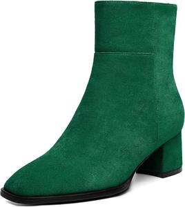 Женские ботильоны Eldof с низким блочным каблуком, квадратным носком и массивным каблуком, короткие ботинки с боковой молнией, каблуки Челси, Suede Green