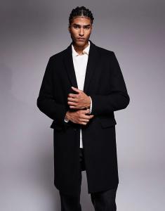 Пальто из шерсти River Island черного цвета