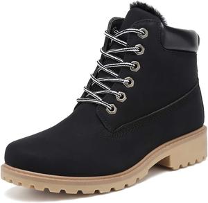 Зимние водонепроницаемые ботинки Inornever для женщин, плоские ботильоны на шнуровке, низкий каблук, рабочие боевые ботинки, Black No Fur For All Season