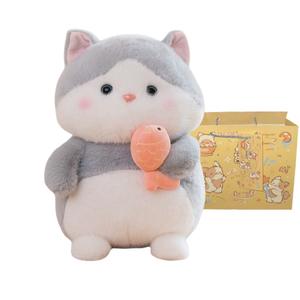 Очаровательная и милая плюшевая игрушка в виде кота с рыбкой плюшевая кукла высота 25cm/35cm/45cm MAOGEGE, серый/мультиколор