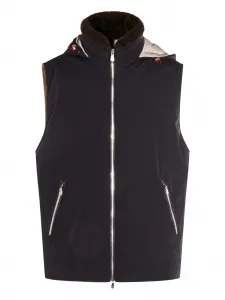 Жилет с капюшоном и меховой отделкой Brunello Cucinelli, синий