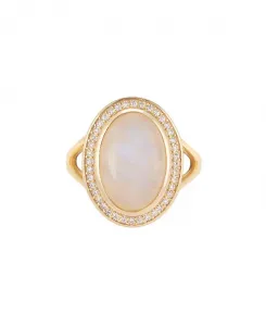 Кольцо с лунным камнем, вермель 14 карат Adornia Fine, gold-white