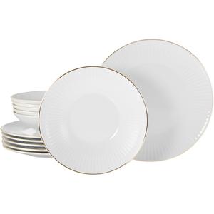 Столовый сервиз Valencia Gold, столовый сервиз 12 предметов элегантный, золотой кант Creatable, белый