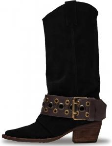 Ковбойские сапоги для женщин, западные сапоги средней высоты с пряжкой, женские сапоги с высоким каблуком типа «челси», зауженные носки MKOPWOX, Black