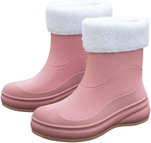 Сапоги до середины голени для женщин, водонепроницаемые садовые сапоги, противоскользящие, для работы на улице Hhhchpm, Pink-Cotton