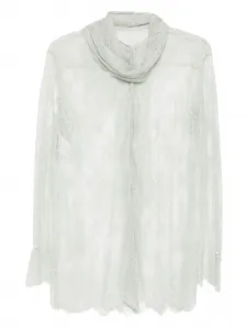 Кружевной топ с высоким воротом Alberta Ferretti, серый