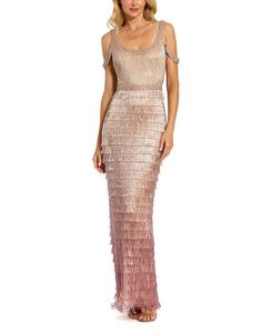 Платье с круглым вырезом, декорированное бахромой Mac Duggal, розовый