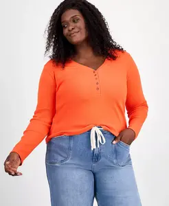 Модная футболка-хенли с V-образным вырезом больших размеров On 34Th, загар/бежевый