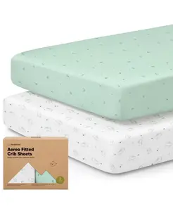 2 простыни на резинке для детской кроватки с аэродинамическим креплением для мальчиков и девочек, стандартные простыни для матраса 52x28, бамбук, вискоза, хлопок Keababies, bunnies