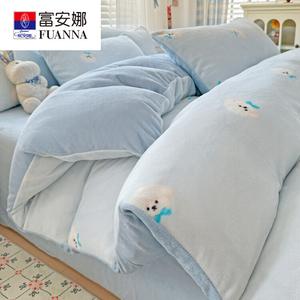 Fuanna Комплект постельного белья из 4 предметов (простыня на резинке 150 см, пододеяльник 200х230 см), велюр с принтом, цвет Adorable Pet Blue