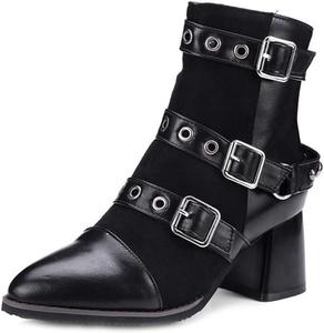Женские ботильоны MIOKE с заостренным носком, ремешками и пряжкой, челси, на массивном каблуке, с молнией, западного стиля, короткие, Black-Velvet Lined