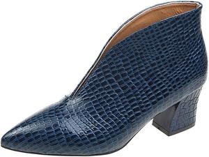 DMBHY Женские сексуальные ботильоны с заостренным носком, каблук-купидон 2,36 дюйма, для платья и джинсов, ботильоны с вырезом V, туфли-лодочки (Цвет: синий, массивный каблук, Размер: 6 US)