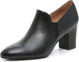 Женские туфли FOWT на высоком массивном каблуке, с острым носком и боковой эластичной вставкой, классические однотонные ботильоны на молнии, офисные и праздничные туфли, размеры 4-16 M US, Black