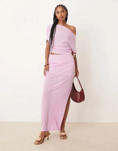 Юбка макси ASOS DESIGN Mix & Match из полупрозрачной сетки с боковыми разрезами сиреневого цвета