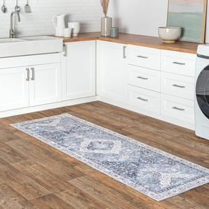 Ковер nuLOOM, 77 x 244 см, машинной стирки, устойчивый к пятнам, с противоскользящей основой, низкопрофильный для гостиной, спальни и столовой, Elsa Blue