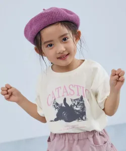 Футболка с коротким рукавом и принтом Devil Lab Girls, 100% хлопок Devirock, цвет 010-Cat-Off White