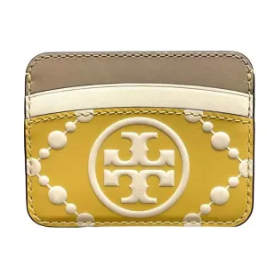 TORY BURCH Монограммный кожаный мини-картхолдер женский желтый