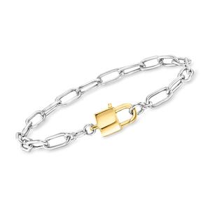 Браслет-замок с застежкой-скрепкой Ross-Simons из итальянского стерлингового серебра и 18-каратного золота Ross-Simons, 7 In