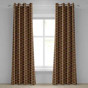 Штора на люверсах ABAKUHAUS в земляных тонах, с ромбовидным узором в стиле пэчворк, полосатым и цветочным ромбовидным узором, коричневые оттенки, декоративная двухпанельная штора, 280 см x 175 см, коричнево-желтый цвет Abakuhaus