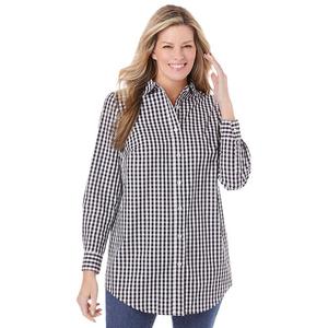 Женщина в женской идеальной рубашке с длинным рукавом больших размеров Woman Within, цвет Black Gingham