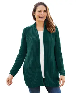 Плюс сайз кардиган на молнии спереди в стиле шейкер Woman Within, зеленый