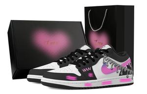 Jordan Баскетбольные кроссовки Air 1 Cherry Blossom, Heart Box, износостойкие, винтажные, унисекс, розовые, черные