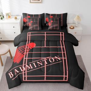 Erosebridal Комплект постельного белья Sports King с неоновым свечением, спортивная тематика бадминтона, черно-красный реверсивный дизайн, Red Black