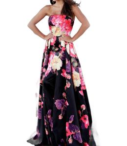 Floral Print Pleated Skirt Strapless Prom Dress JOVANI, Floral