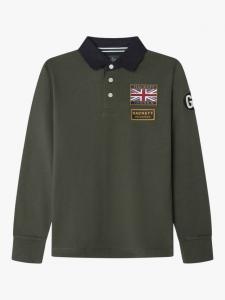 Детская хлопковая регбийка с длинными рукавами Hackett London, Hunter Green