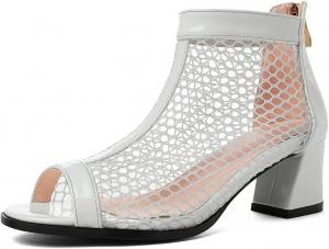 Ботильоны DINTAHA Mesh с открытым носком, сандалии на массивном каблуке, ботинки до щиколотки с открытым носком, летние ботинки на низком каблуке, White