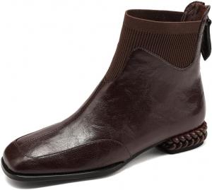 Женские ботильоны TinaCus с высоким голенищем на плоской подошве, с эластичной вставкой сзади, молнией и лоскутной натуральной кожей, ручной работы, Brown