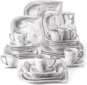 Набор столовой посуды - на 6 персон - 30 предметов - Серый керамический набор - Столовые и мелкие тарелки Happyment