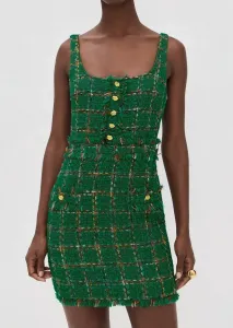 Мини-платье Valli с квадратным вырезом из зеленого твида в клетку L'Agence