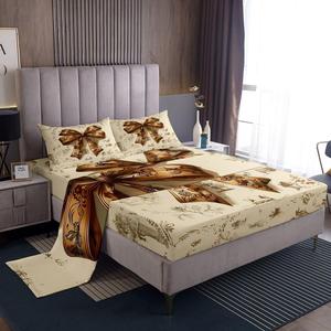 Erosebridal Brown Bowknot Bed Sheets Full | Coquette Decor Bohemian Sheet Set Western Cowboy Sheets Hippie Pastoral Style Flat Fitted Sheet with Deep Pocket,4 Piece with 2 Pillowcases, Brown