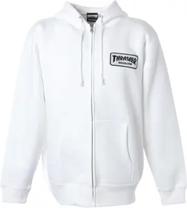 Мужская толстовка Thrasher TH56001 на молнии с капюшоном (логотип бренда), классическая модель, белый/черный