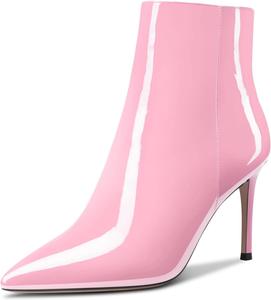 Женские ботильоны Aachcol, короткие сапожки, зауженный носок, на высоком каблуке-кубике 3,5 дюйма, на молнии, с лаковой отделкой, Pink