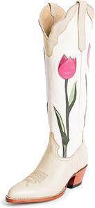 Женские сапоги Maiyang с заостренным носком и цветочным узором, до колена, на низком массивном каблуке, ковбойские, стильные и удобные, размер 4-16 US, Beige