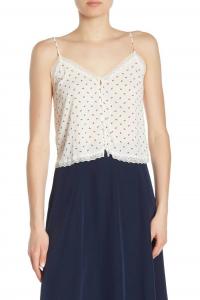 Майка-топ на тонких бретельках с геометрическим принтом и кружевной отделкой белого цвета LUSH