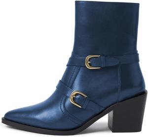 Женские ботильоны YDN с заостренным носком и молниями, средней высоты каблук, ремешок с пряжкой, для работы и офиса, формальная обувь, размеры 4-16 США, Blue