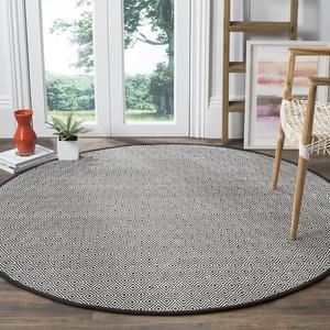 Ковер SAFAVIEH, 183 x 183 см, Montauk Collection, круглый, Ivory & Navy, ручной работы, плоское плетение, хлопок, идеально для помещений с высокой проходимостью в гостиной, спальне (MTK515E)