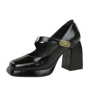 Туфли Мэри Джейн на массивном каблуке для женщин YAFEI XUANYU, Black