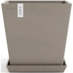 Цветочный горшок ECOPOTS «Rotterdam 25 + Taupe Water System», для внутреннего и наружного применения: морозостойкий, ударопрочный и светостойкий, серо-коричневый