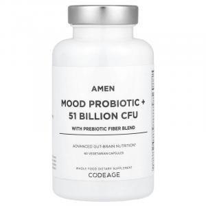 Codeage, Mood Probiotic +, добавка с пробиотиками, со смесью пребиотиков и клетчатки, 60 вегетарианских капсул