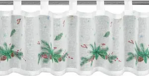 EUROFIRANY | Штора для бистро - штора для кафе - 30 x 150 см - Рождественская штора - бело-зеленая - еловая ветка Eurofirany