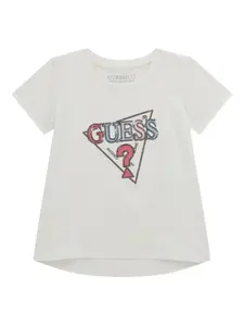 Футболка с пайетками и логотипом Guess Kids, белый