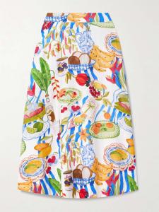 Юбка миди из льняной смеси с принтом Farm Rio, мультиколор