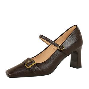 YAFEI XUANYU Туфли Мэри Джейн на массивном каблуке женские тёмно-коричневые, цвет Dark Brown