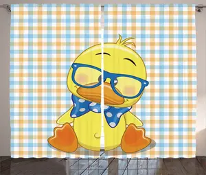 Шторы ABAKUHAUS Cartoon Rustic Curtain, Hipster Boho Cool Duck, универсальные ленточные шторы для гостиной с петлями и крючками, 280 x 175 см, цвет: оранжевый, желтый, синий Abakuhaus