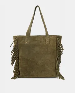 Сумка шоппер из кожи с бахромой Green Coast, цвет 520 Kaki