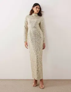 Текстурное платье макси с высоким воротником и длинными рукавами ARRANGE